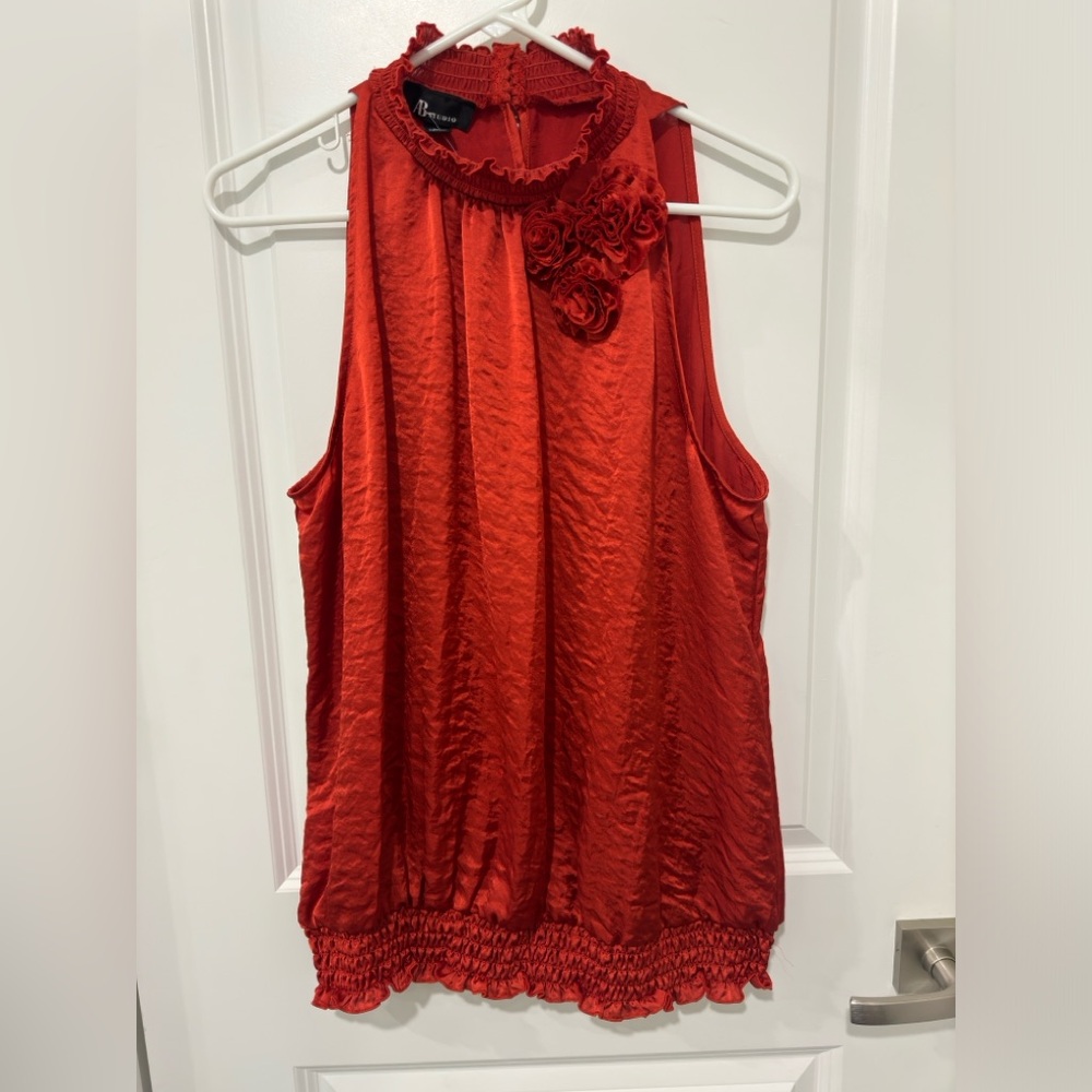 AB Studio Vibrant Red Tank Top with Floral Detail